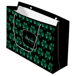 Sacola Para Presentes Grande Monograma preto de Shamrock Verde Sparkle Emerald