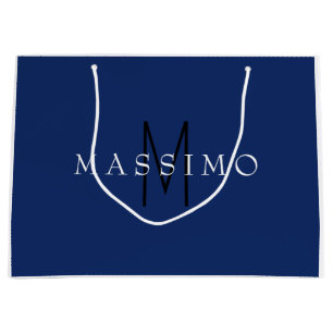 Sacola Para Presentes Grande Monograma Preto Profissional Azul Seu Nome