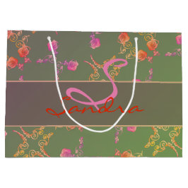 Sacola Para Presentes Grande Monograma Rosa Heart and Purple Moss