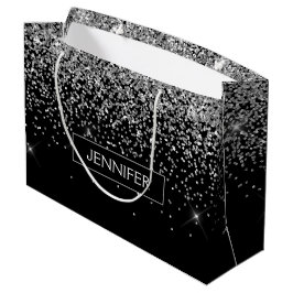 Sacola Para Presentes Grande Monograma Silver Glitter Sparkle