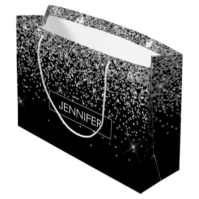 Sacola Para Presentes Grande Monograma Silver Glitter Sparkle (Verso inclinado)
