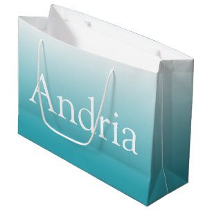 Sacola Para Presentes Grande Monograma Simples Aqua Ombre