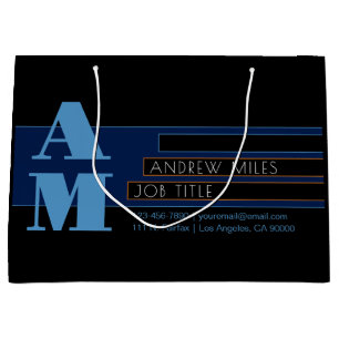 Sacola Para Presentes Grande Monogramas retrormodernos e formas e cores editáve