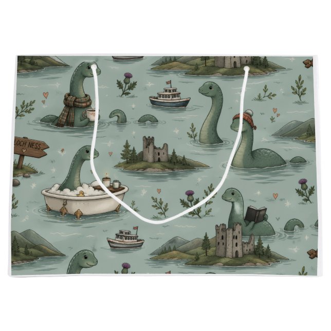 Sacola Para Presentes Grande Monstro do Lago Ness (Frente)