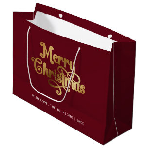 Sacola Para Presentes Grande Monstro Retro Chic Red Dourado Feliz Natal