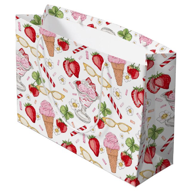 Sacola Para Presentes Grande Morango Sundae Patterno Gift Bag (Verso inclinado)