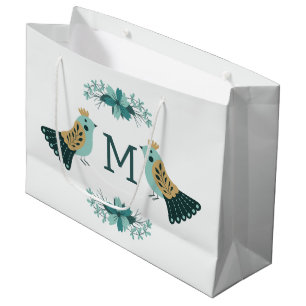 Sacola Para Presentes Grande Motif popular escandinavo com aves e flores