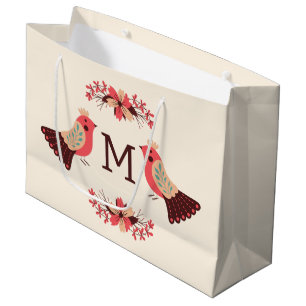 Sacola Para Presentes Grande Motif popular escandinavo com aves e flores