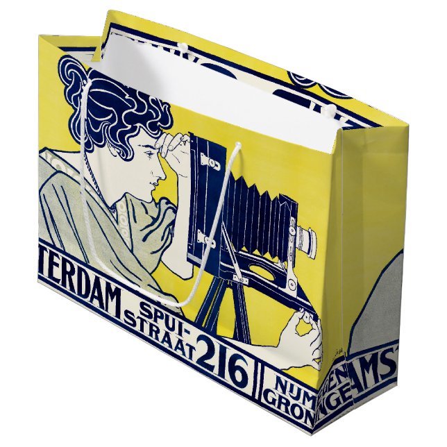 Sacola Para Presentes Grande Mulher-Câmera, Fotógrafo, Van Caspel (Frente inclinada)