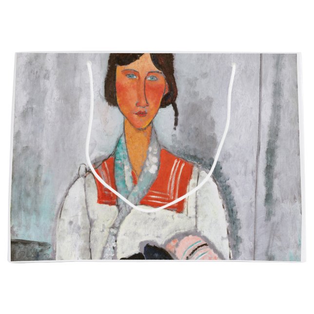 Sacola Para Presentes Grande Mulher cigana com bebê, Modigliani (Frente)