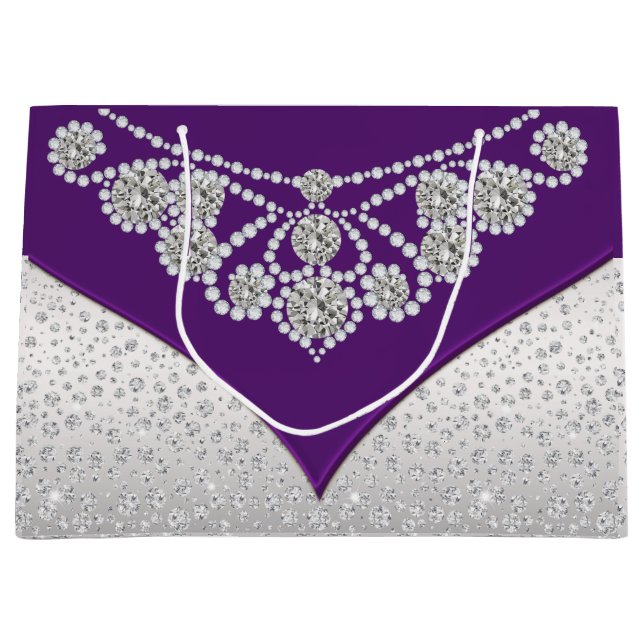Sacola Para Presentes Grande Mulher Cinza de prata roxa prateada princesa (Frente)