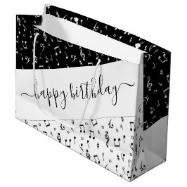 Sacola Para Presentes Grande Musical preto e branco personalizado