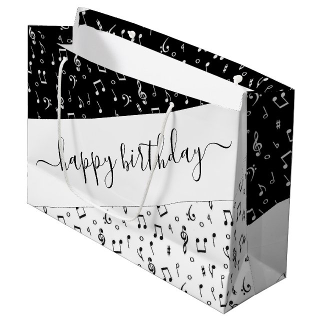 Sacola Para Presentes Grande Musical preto e branco personalizado (Frente inclinada)