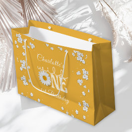 Sacola Para Presentes Grande Mustard Daisy Wild One 1st Birthday