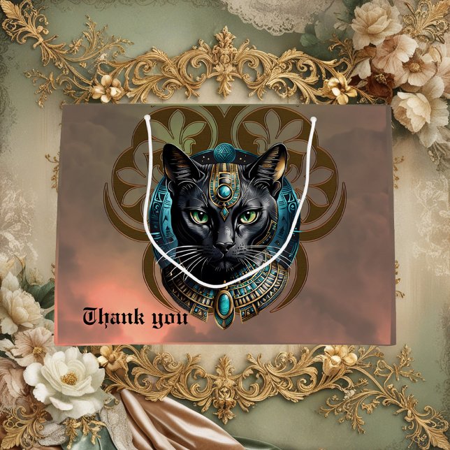 Sacola Para Presentes Grande Mystical cat of Egypt, black as night, (Criador carregado)