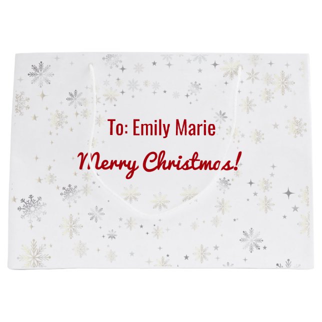 Sacola Para Presentes Grande Na moda Moderno Elegante Flocos de Neve Nome Natal (Frente)