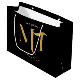 Sacola Para Presentes Grande Na moda preto e Dourado Monograma - Letras iniciai