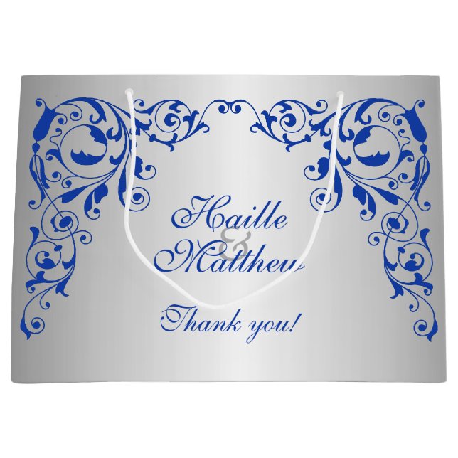 Sacola Para Presentes Grande Na moda Royal Blue Swirls (Frente)