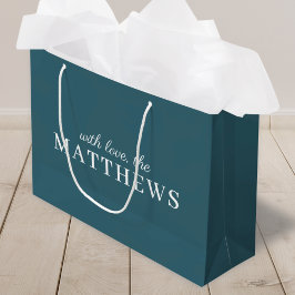 Sacola Para Presentes Grande Na moda Teal | Nome Azul Mínimo Moderno