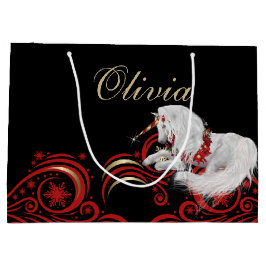 Sacola Para Presentes Grande Nadarias e flocos de neve Unicórnio, vermelho e Do