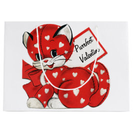 Sacola Para Presentes Grande Namorados Vintage Red Cat White Hearts Retro Love