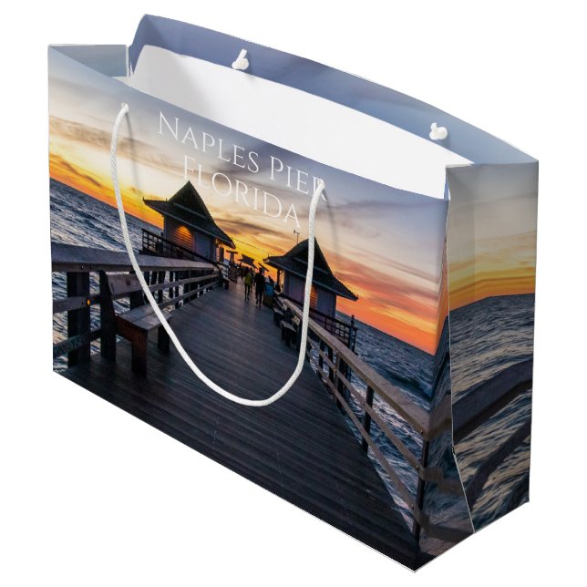 Sacola Para Presentes Grande Naples Pier Florida Gift Bag (Verso inclinado)