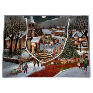Sacola Para Presentes Grande Natais vintages paisagem de neve