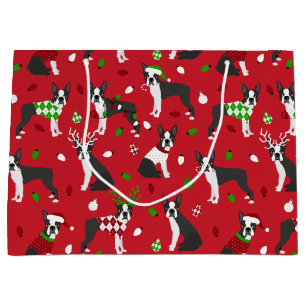 Sacola Para Presentes Grande Natal Boston Terrier Large Gift Bag