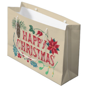 Sacola Para Presentes Grande Natal Botânico Tradicional