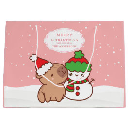 Sacola Para Presentes Grande Natal Capybara E Snowman Cute