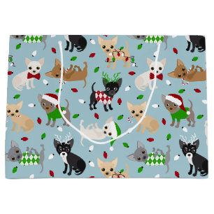Sacola Para Presentes Grande Natal Chihuahua Todos os Casacos