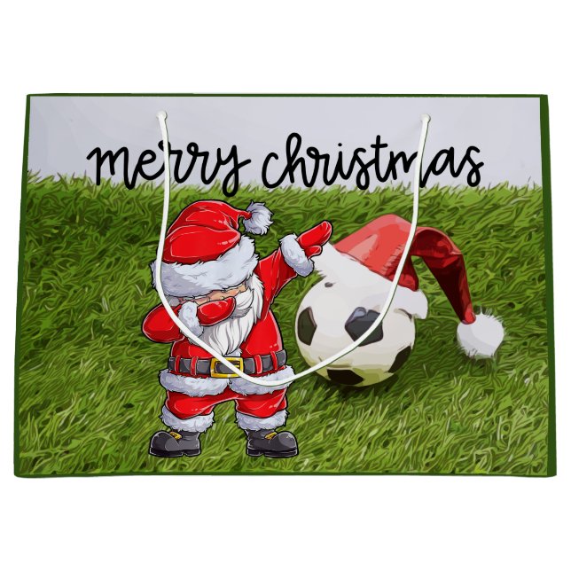 Sacola Para Presentes Grande Natal com futebol e Papais noeis Dabbing (Frente)