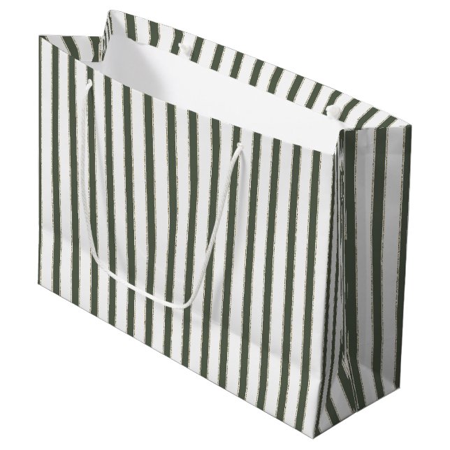 Sacola Para Presentes Grande Natal com Listras Brancas Verde Oliva (Frente inclinada)