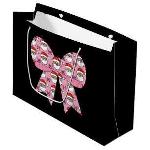 Sacola Para Presentes Grande Natal Coquete Laço Rosa Papai Noel Vintage Retro
