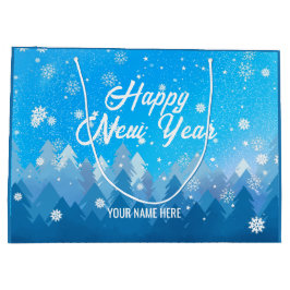 Sacola Para Presentes Grande Natal da Floresta Pacífica de Neve Branca Azul Ano