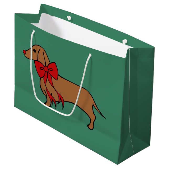Sacola Para Presentes Grande Natal Dachshund Puppy Gift Bag (Frente inclinada)