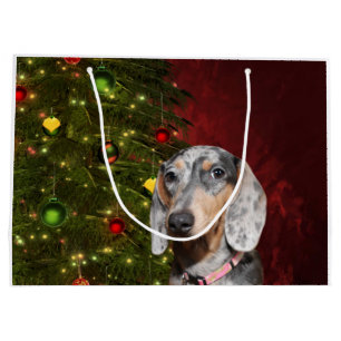 Sacola Para Presentes Grande Natal Dappled do Dachshund