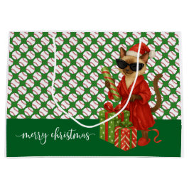 Sacola Para Presentes Grande Natal de baseball temático para os amantes de gato