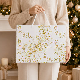 Sacola Para Presentes Grande Natal de Confeite Elegante Estrela Dourada