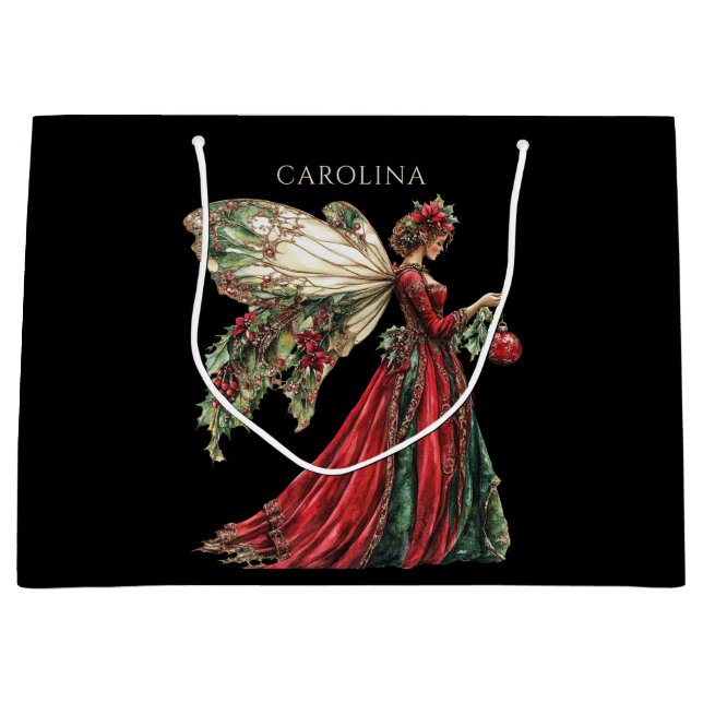 Sacola Para Presentes Grande Natal de Fada Personalizada Elegante (Frente)