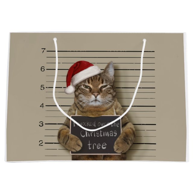 Sacola Para Presentes Grande Natal de Gato de Mugshot (Frente)