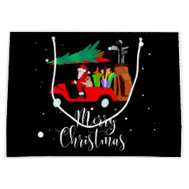 Sacola Para Presentes Grande Natal de Golf Papai Noel andando no carrinho de go