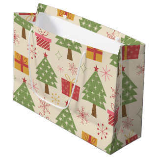 Sacola Para Presentes Grande Natal de Meados do Século Árvores Atômicas com Flo