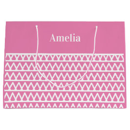 Sacola Para Presentes Grande Natal de padrão rosa personalizado