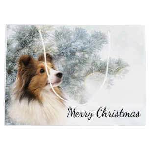 Sacola Para Presentes Grande Natal de Sheltie do Sable