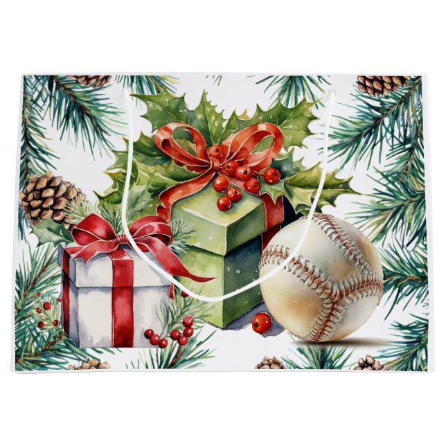 Sacola Para Presentes Grande Natal do Baseball (Frente)