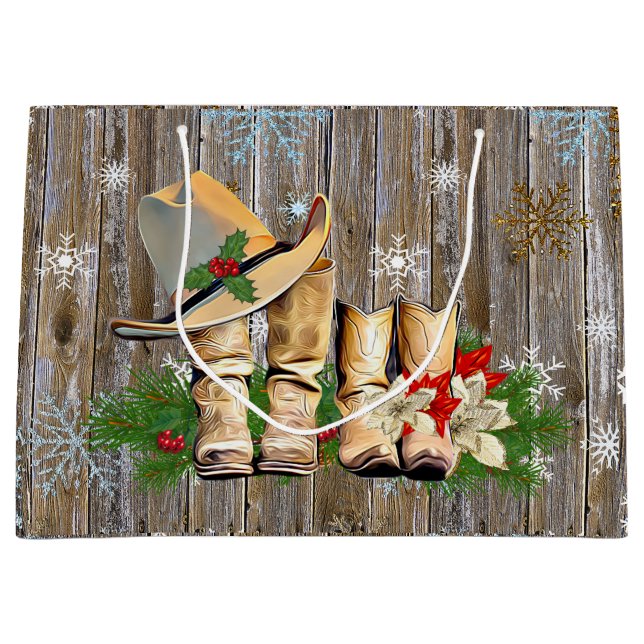 Sacola Para Presentes Grande Natal do Country and Western Cowboy Boots (Frente)