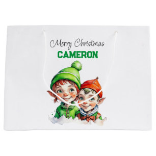 Sacola Para Presentes Grande Natal dos Elfos Personalizados