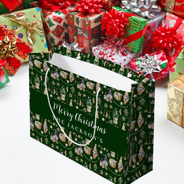 Sacola Para Presentes Grande Natal dos gnomos verdes na agricultura nórdica (Criador carregado)