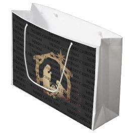 Sacola Para Presentes Grande Natal Elegante de Prata Negra Feliz